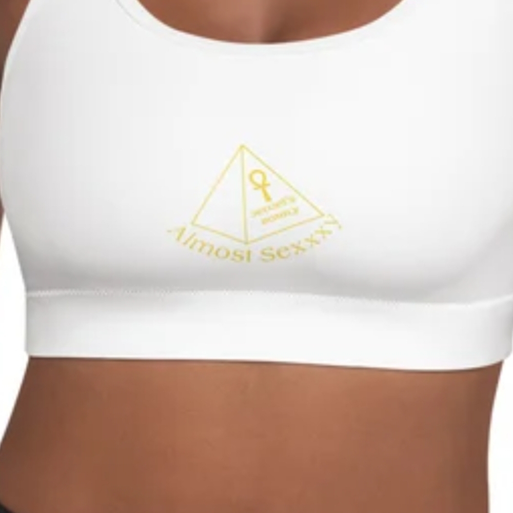 Almost SeXXXy Padded Sports Bra-Gold Logo Front *